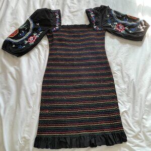 Never Fully Dressed Chi Chi Mini Dress Smocked Balloon Sleeve Black Womens L